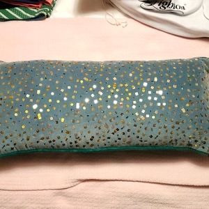 Anthropologie green velvet gold sequin pillow confetti lumbar